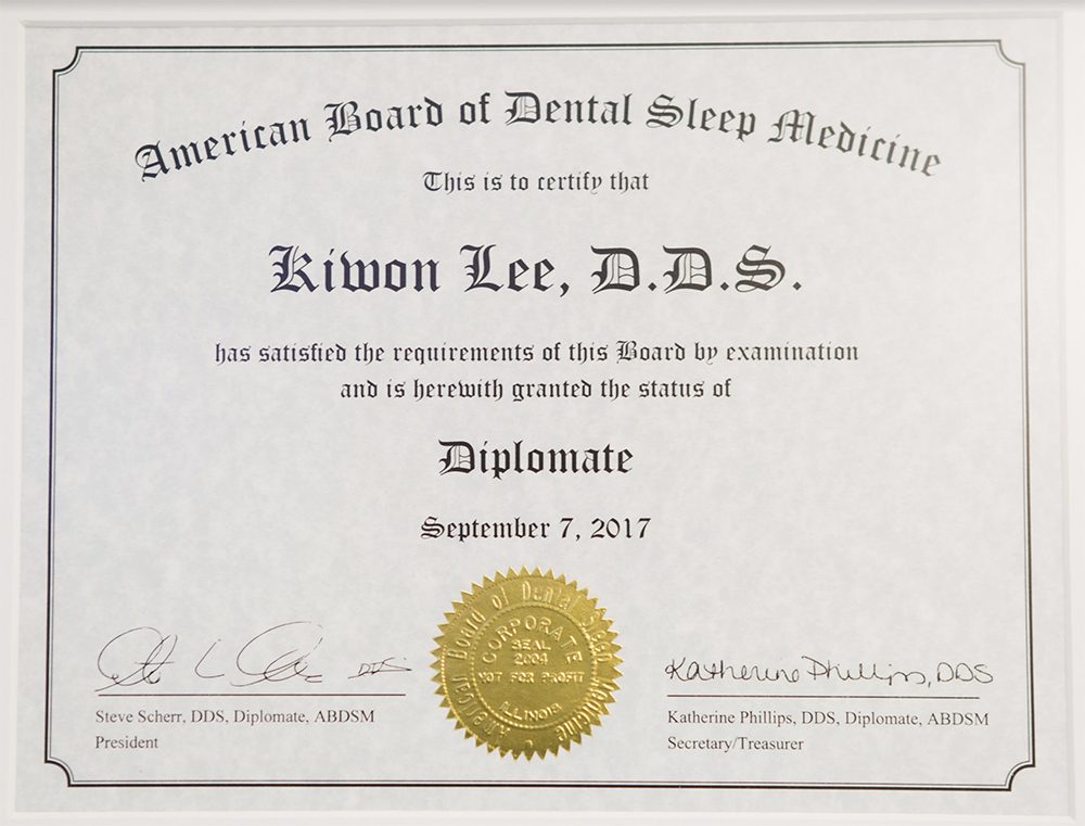 Dr. Lee Sleep Medicine Diploma