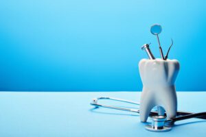 Image of Dental Tools on a Blue Background.